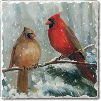 Counterart Absorbent Stone Coasters - Winter Birds - Set of 4 - 4x4x1.243