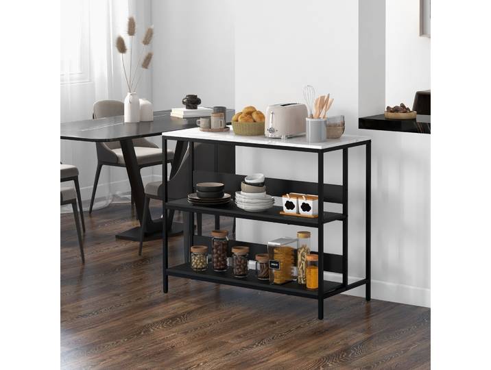 HOMCOM Îlot Cuisine Moderne Noir MDF Marbre 100x50x90 cm