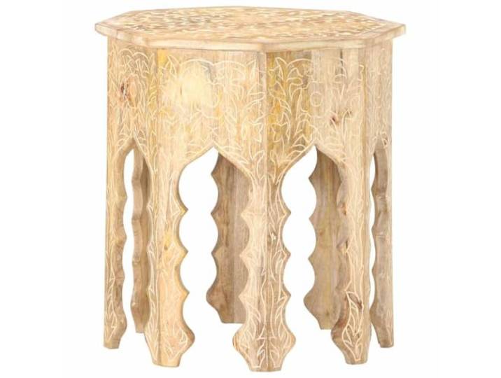 KPOUTRFG Beistelltisch Ø48 cm Massivholz Mango Handgeschnitzt Wohnzimmer Rund, tropisches Hartholz, belastbar, verschleißfest, handgeschnitztes Muster, Unikat, stabile Tischplatte