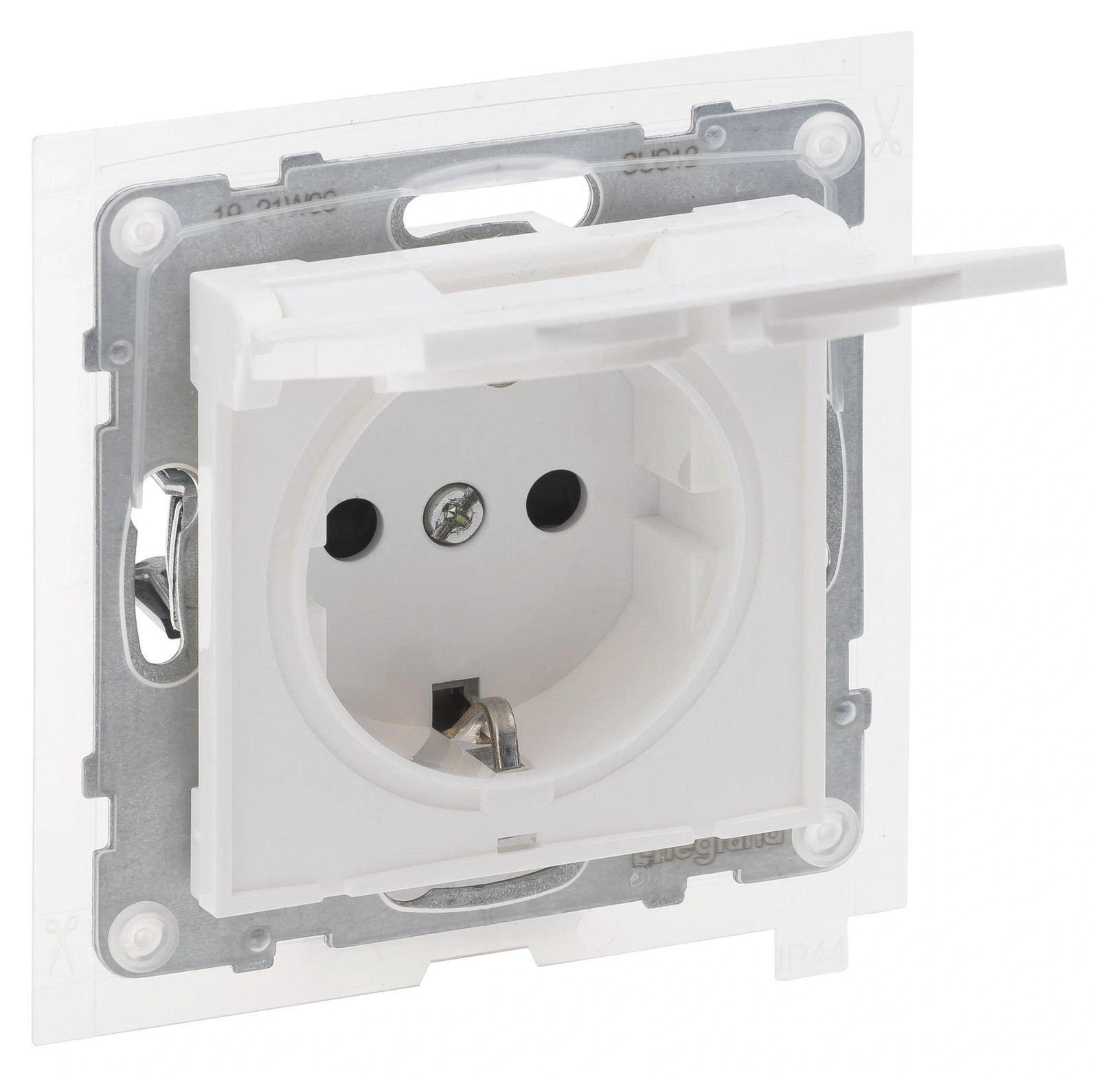 Legrand SEANO Schuko-stopcontact met klapdeksel en IP44 bescherming, wandmontage