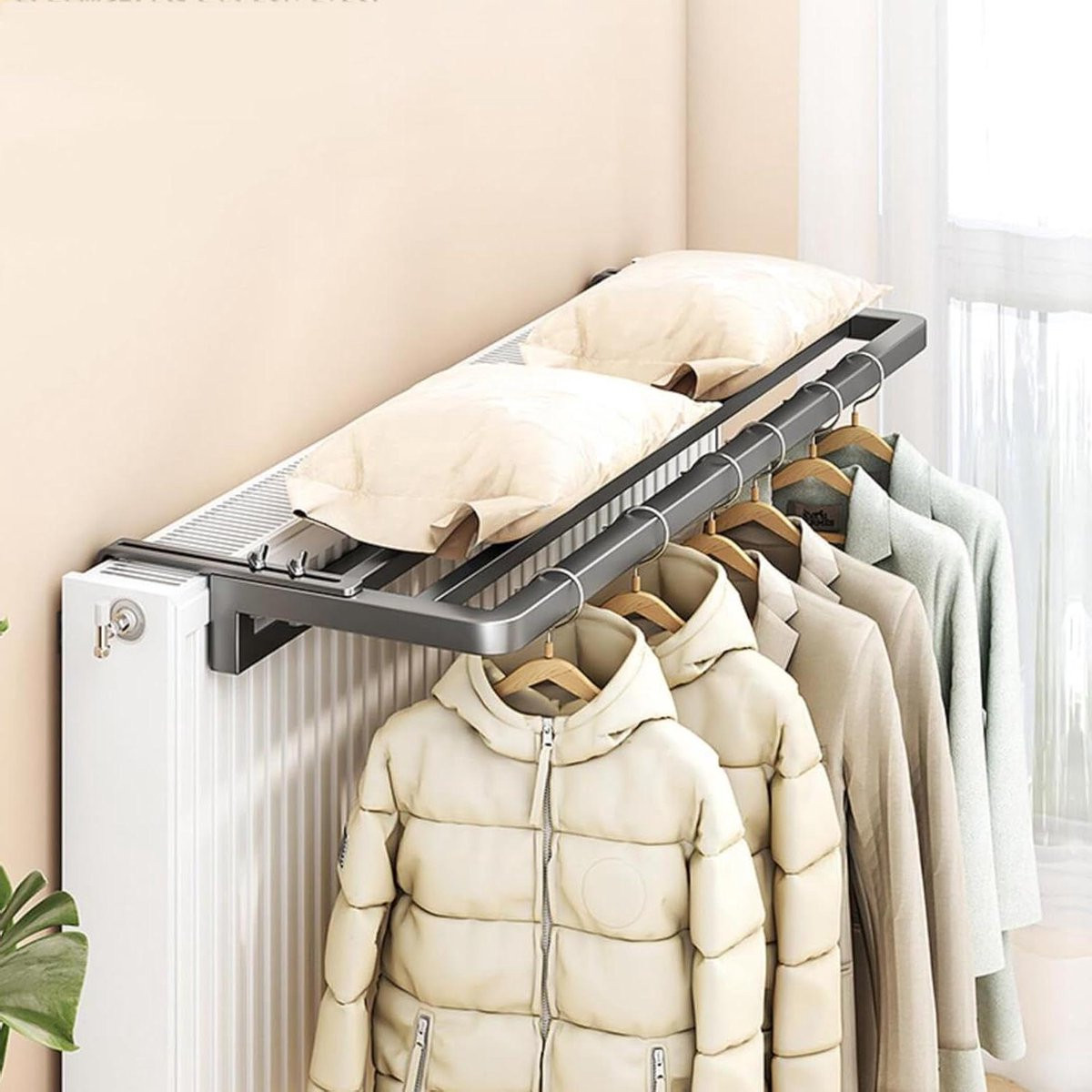 Wit verstelbaar radiator wasrek uitschuifbaar tot 25 cm voor kleding drogen