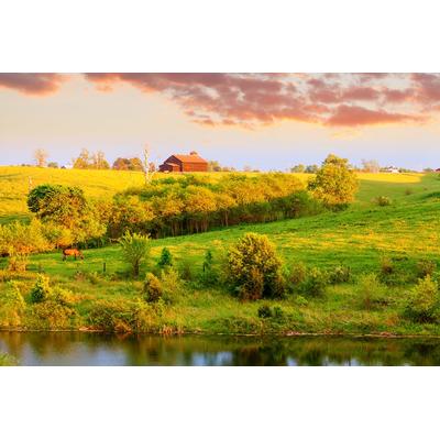 Fototapete PAPERMOON "Bauernhof Landschaft", bunt, B:4,5m L:2,8m, Vlies, Tapeten