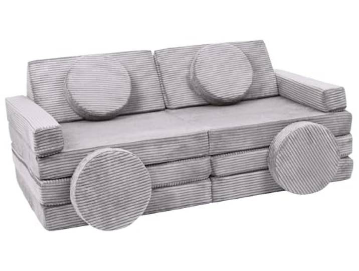 Velinda Spielsofa Modulsofa Spielmöbel Kindersofa Familienmöbel Bausteine-Set + Lenkrad (Farbe: grau (Cord))