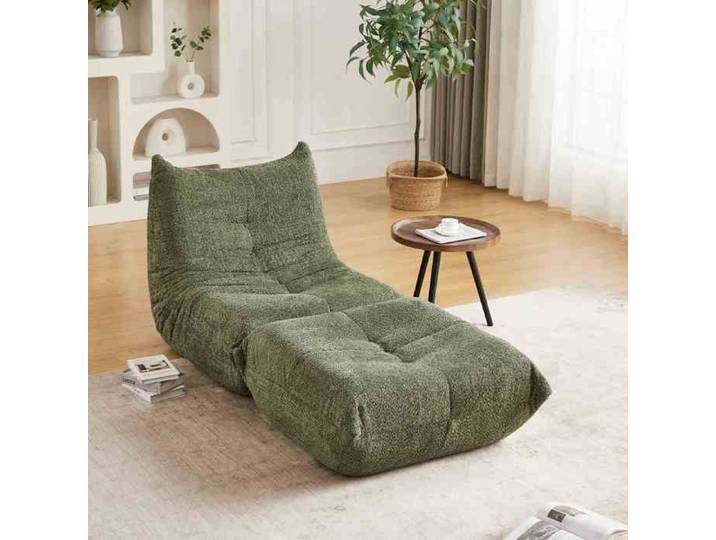 Fauteuil sac de siège-Sofa au sol en Chenille Avec repose-pieds & mousse à mémoire de forme (Vert)