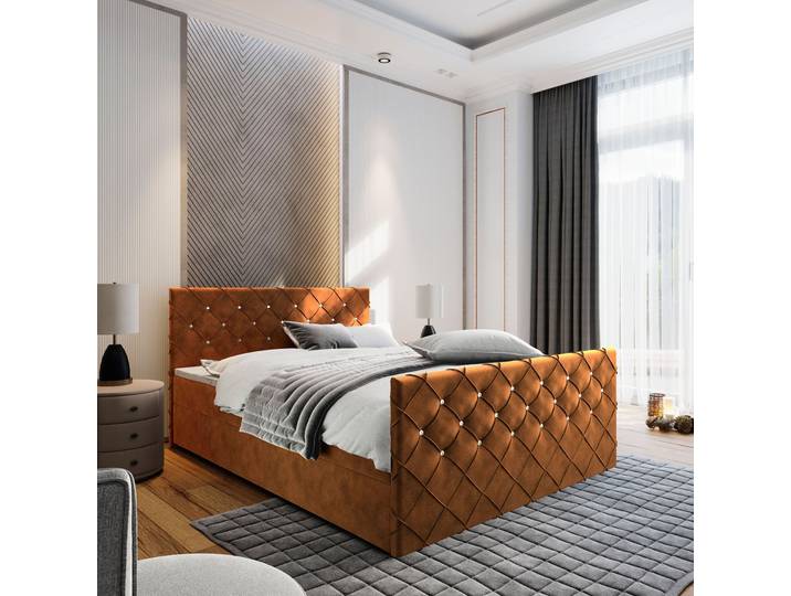 Masseno Boxspringbett MANDI 160x200 cm Komplett-Set mit Bonell Matratze und Topper, Polsterbett mit Bettkästen -Kupferfarben, MAGIC VELVET 2213