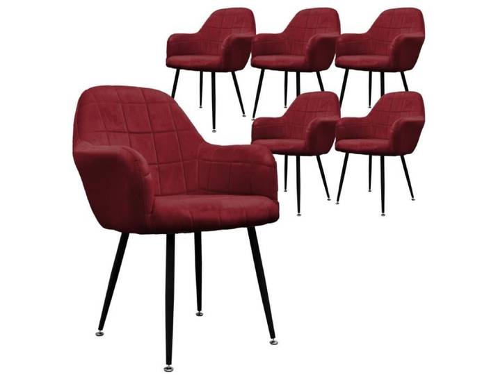 ECD Germany Lot de 6 Chaises de Salle à Manger Cuisine Salon Séjour Bordeaux Assise Siège Rembourrée en Velours Structure