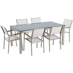 GARTENMÖBEL-SET 6-Sitzer Glasplatte schwarz Textilbespannung weiß Grosseto