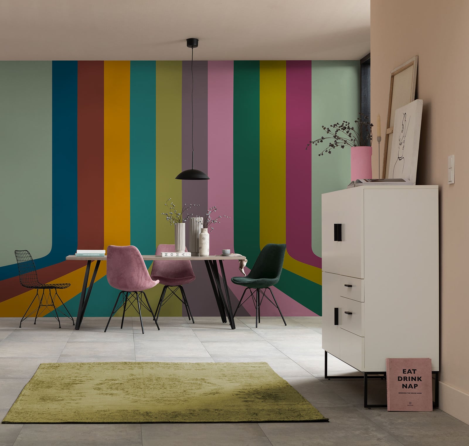 home24 Modern Fotobehang Multicolour Gestreept Textiel B: 350 cm
