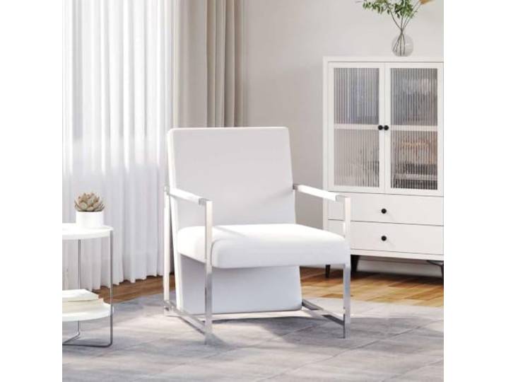 Sessel mit verchromten Beinen Weiß Kunstleder Würfelsessel,Relaxsessel,Holzgestell,ergonomisches Design,Büro,Wohnzimmer,max. 110 kg