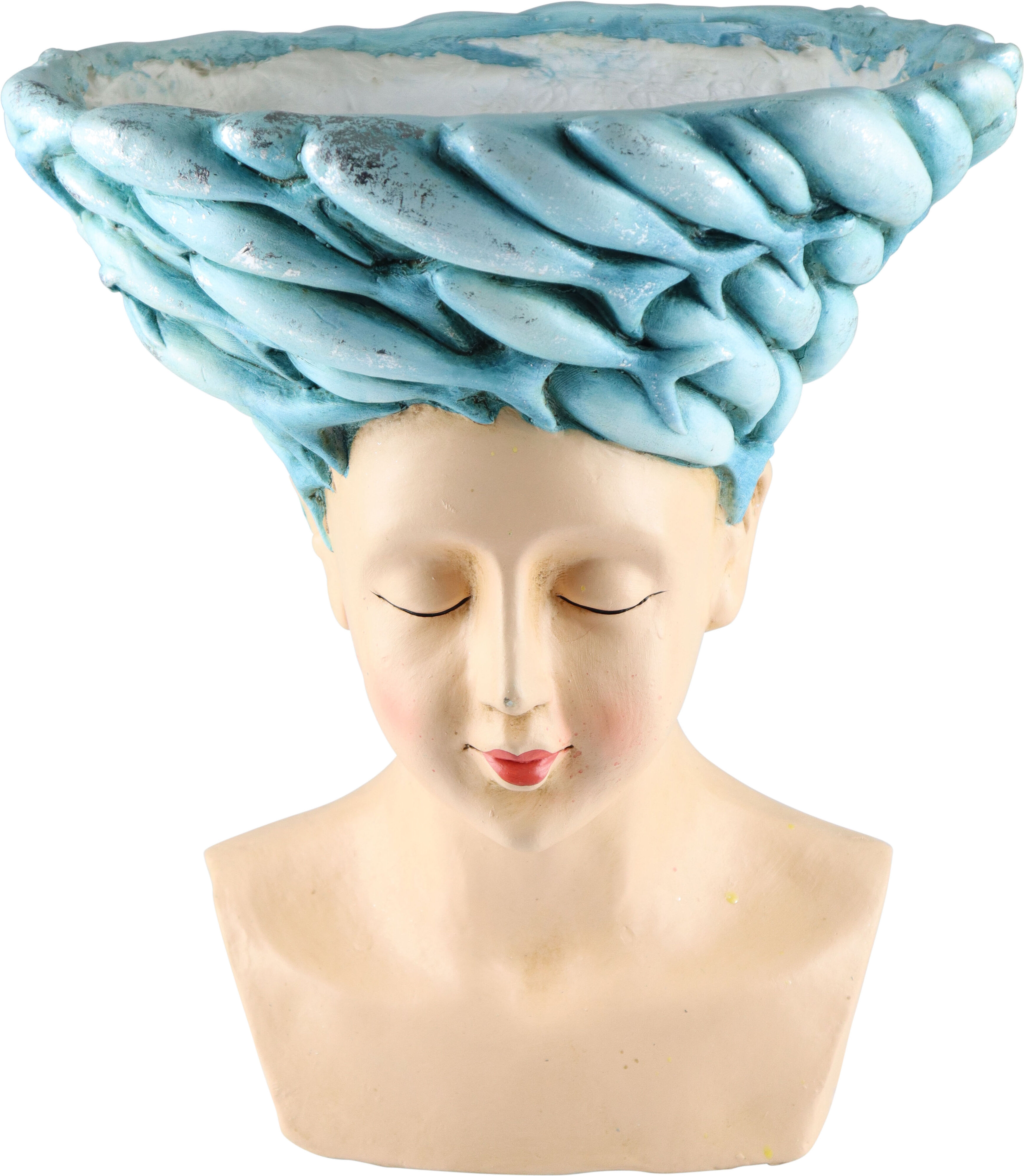 Dekofigur AM DESIGN "Frauenkopf mit Fischen aus Polyresin", beige (creme), B:27,5cm H:39,5cm T:39,5cm, Polyresin, Dekofiguren, Dekofigur, handgefertigte Osterdekoration creme B/H/T: 27,5cm x 39,5cm x 39,5cm