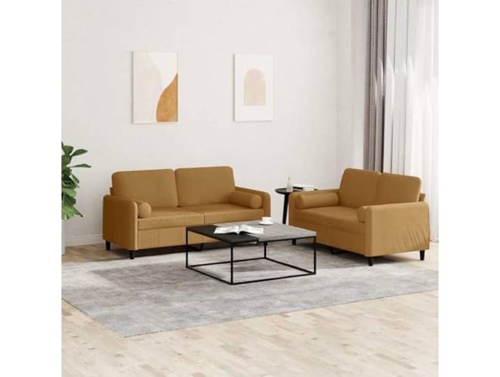 HEFZGDB 2-TLG. Sofagarnitur mit Kissen Braun Samt – Weiche Velours Polsterung und Robustes Metallgestell für Wohnzimmer, Bequemes Sitzmöbel mit Dicken Polstern und Praktischen