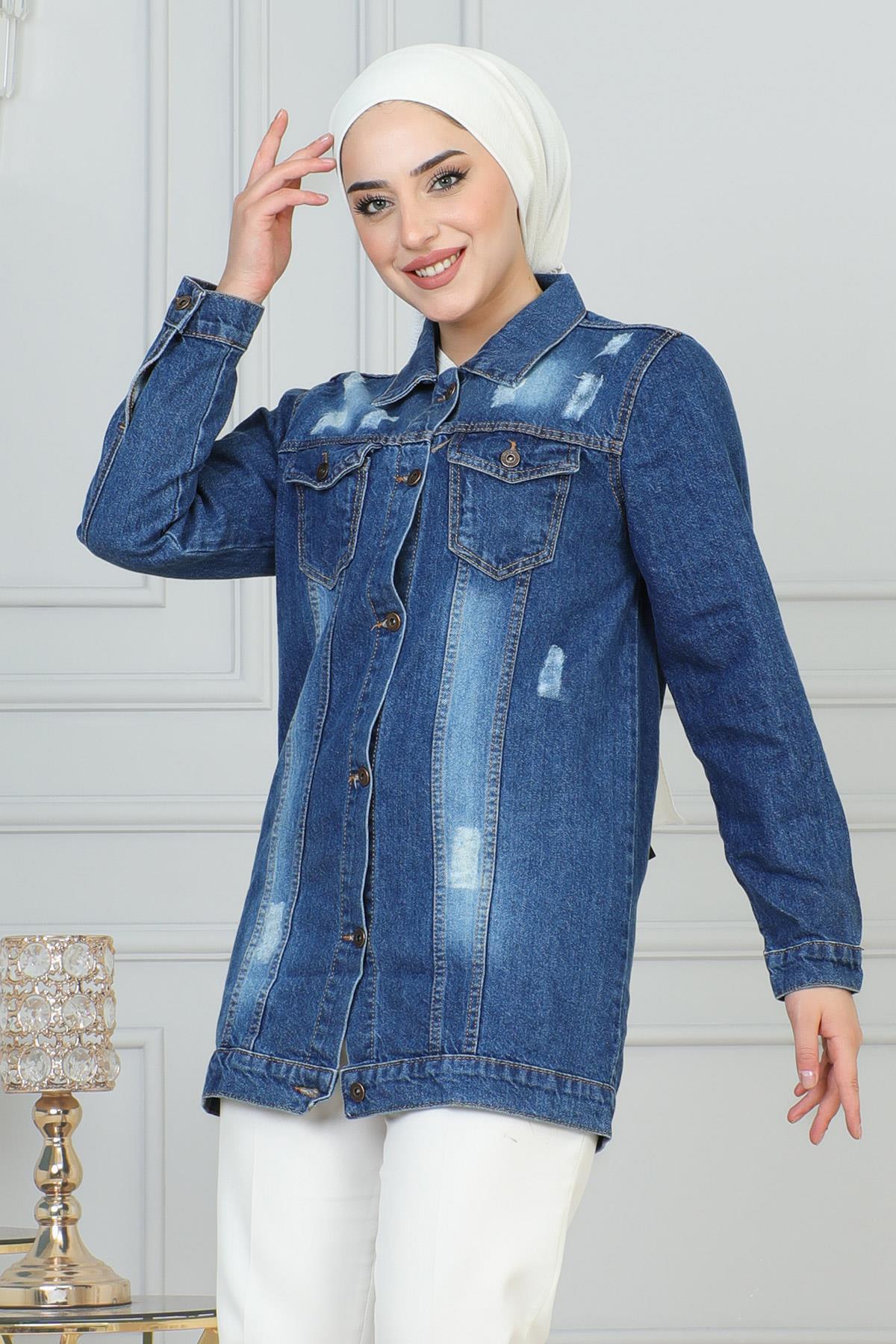 Geknopt Denim Jasje Donkerblauw