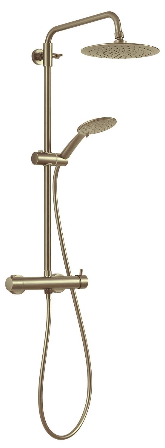 Colonna doccia oro matt con miscelatore, soffione 22,5 cm, doccetta 3 getti, estensibile, acciaio inox