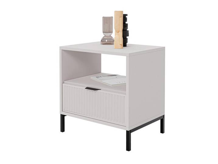 Idohome Nachttisch Wave mit Schublade 55cm, Kaschmir, Beige, Metall, Uni, 1 Schubladen, Rechteckig, 54.4x55.1x40.6 cm, Schlafzimmer, Nachtkästchen