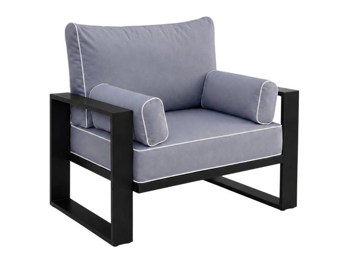 Beautysofa Loungesessel Verdino mit Metallrahmen Blaugrau, 94x90x87 cm, Gartenmöbel, Loungemöbel, Loungesessel