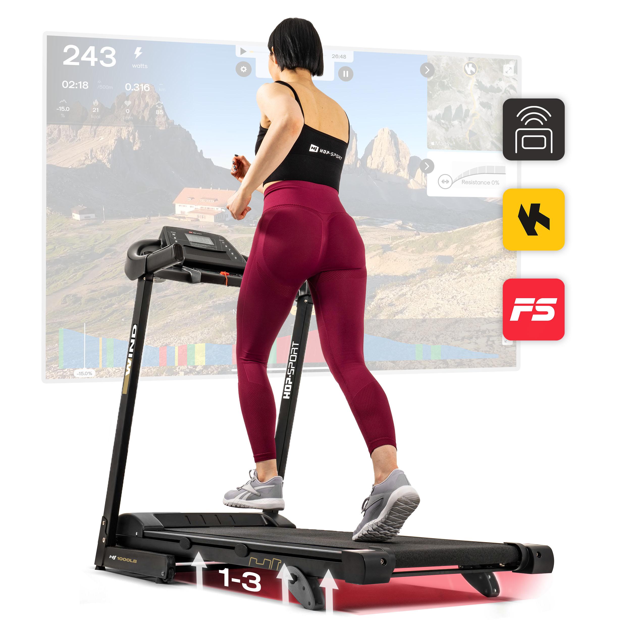 Hop-Sport Laufband HS-1000LB Grau, Laufband klappbar & elektrisch für Zuhause - bis 14 km/h, mit 12 Programmen, 2PS Motor und Bluetooth, bis zu 150 kg