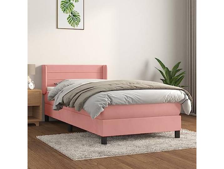 RJPLMFV Bettgestell, Velours, 90 x 190 cm, Rosa Verstellbares Kopfteil, Taschenfederkernmatratze, mittelharte Unterstützung, weicher Matratzenschutz