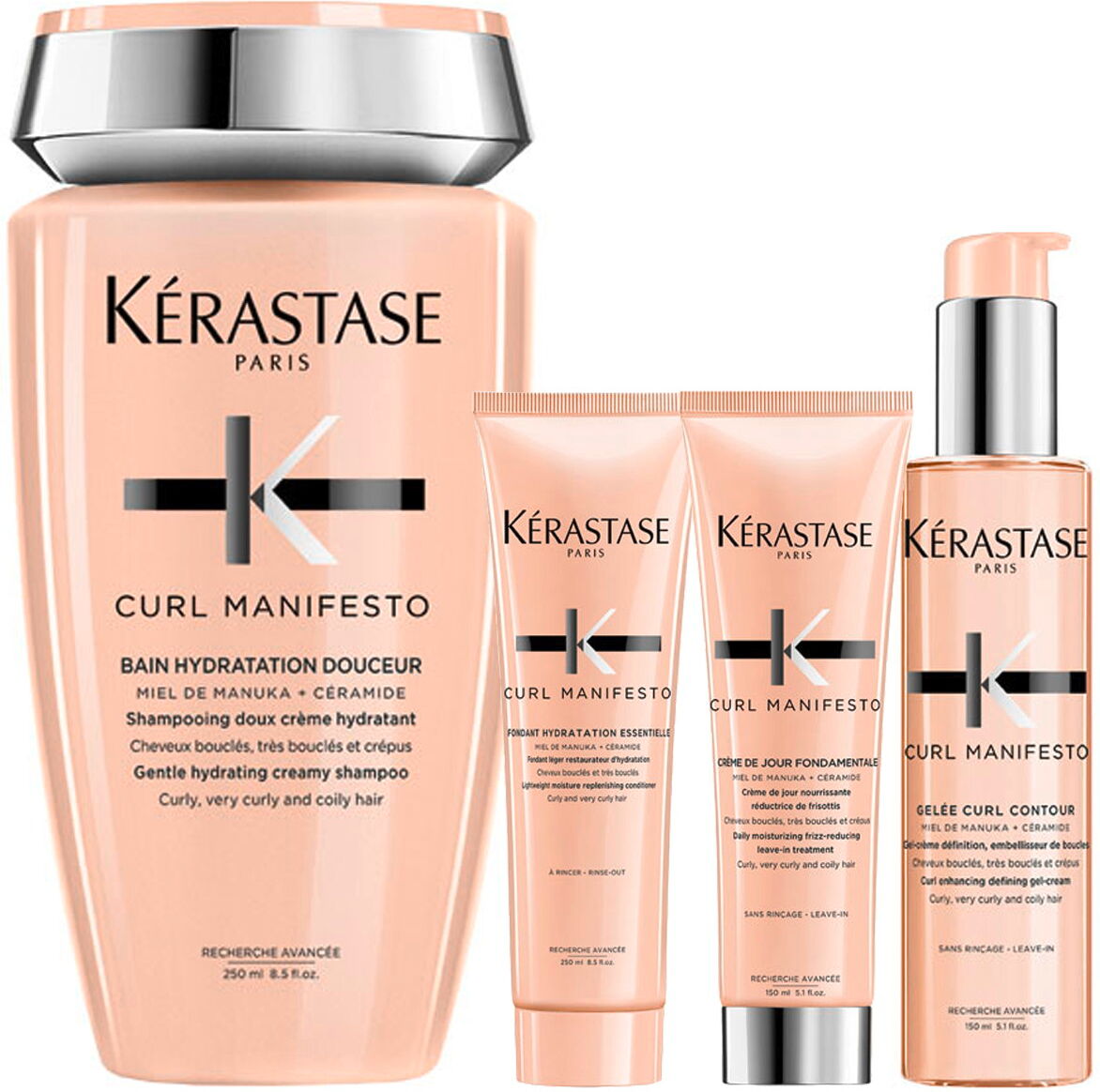 800ml Kérastase Curl Manifesto Pflegeset (Shampoo 250ml + Conditioner 250ml + Leave-in 150ml + Gel-Creme 150ml)