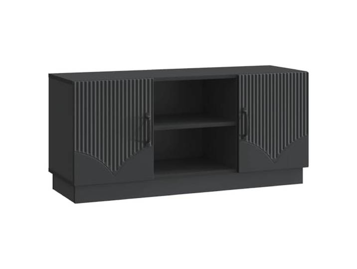 Roanoer TV Lowboard Schwarz 102x34,5x47cm TV Schrank Holzwerkstoff Moderner Fernsehtisch mit 2 Schwenktüren und Regalfach für Unterhaltungselektronik im Schlafzimmer oder Büro.