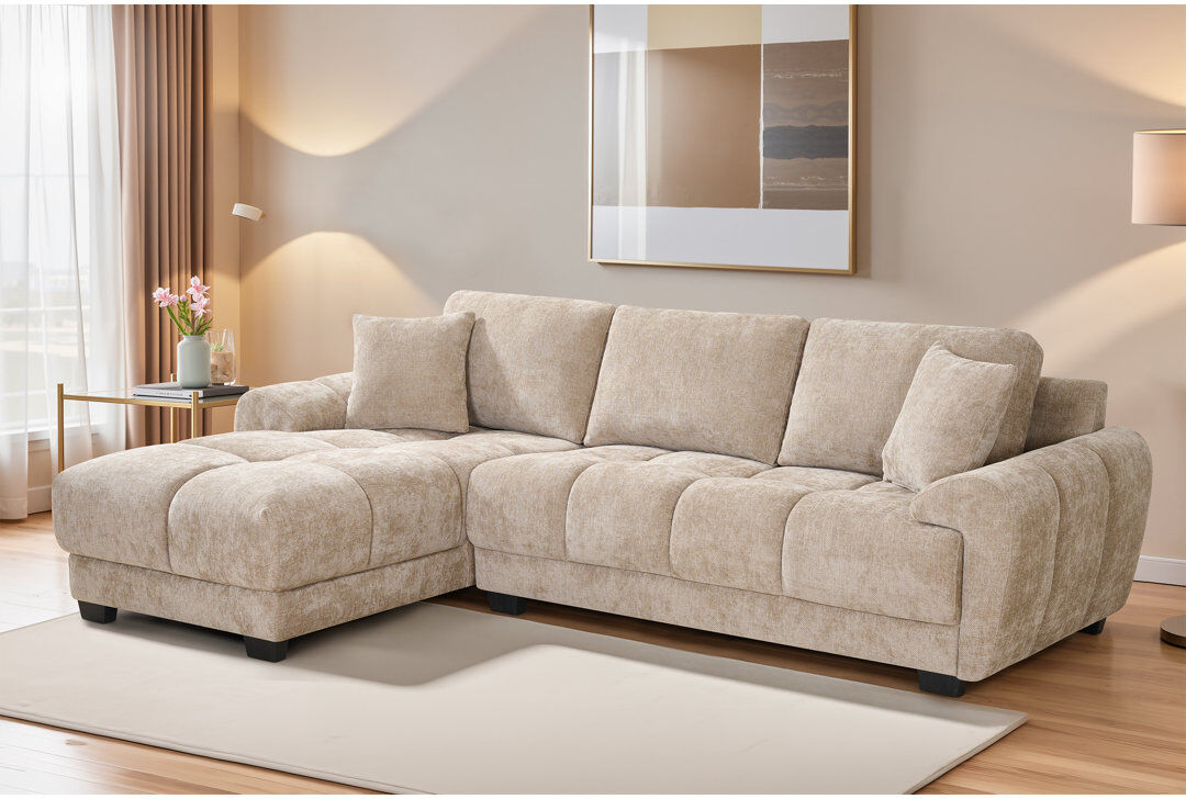 Lily Manor 4 Seater Corner Sofa Beige Chenille 82cm H X 261cm W X 165cm D