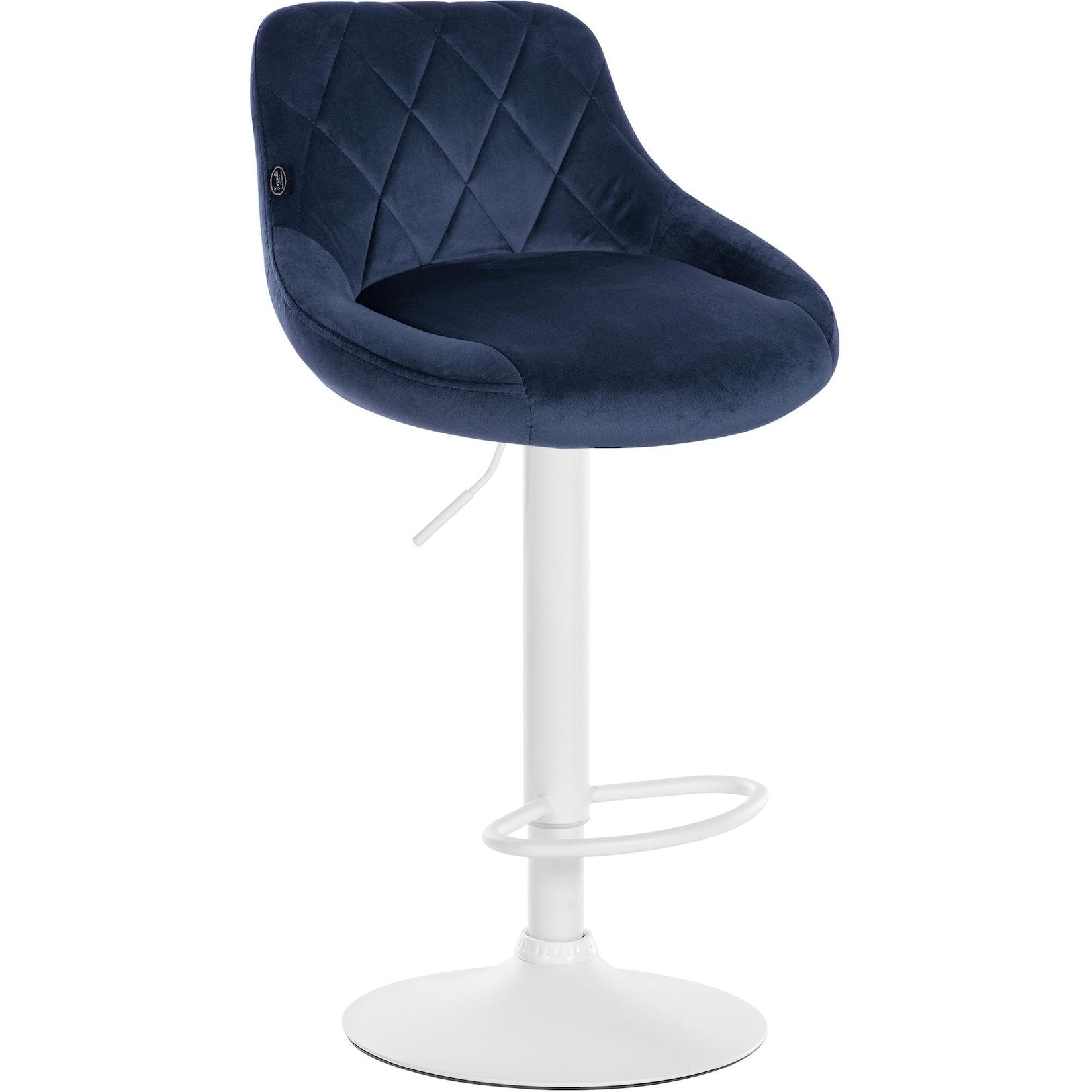 CLP Barhocker Lazio Samt weiß - Farbe: blau, Gestellfarbe: weiß