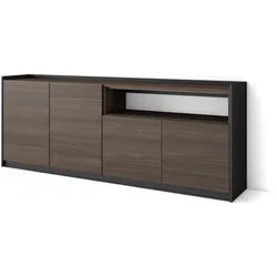 SIDEBOARD, Highboard, Dunkler Eiche und Schwarz, 207/37/80cm