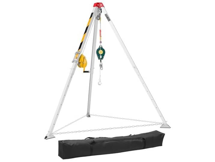 VEVOR Tripode Levage avec Treuil 544 kg Trépied Sauvetage Espace Confiné Tripode Égouts pour Manutention Matériaux et Évacuation Personnel\, Pieds Réglables 1\,34-2\,15 m Câble 30 m Protection Antichute