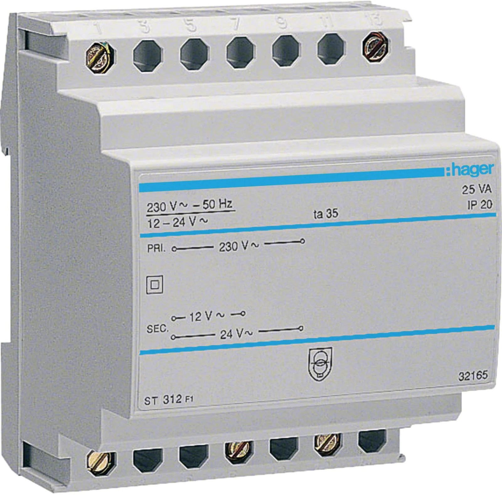 Hager Veiligheidstransformator 230V/12V en 24V, 25VA, 4-polig