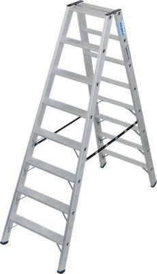KRAUSE STABILO Stufen-Doppelleiter 2x8, 225 kg, 80 mm D-Stufen, beidseitig begehbar, Alu-Gelenke, SafetyCap