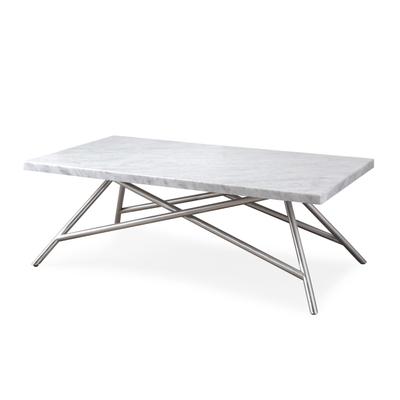 Couchtisch LEONIQUE "Coral", grau (marmor, silber), B:127cm H:46cm T:71cm, Tische, Couchtisch, Couchtisch, rechteckig, Karrara-Marmor, Edelstahlbeine, 127x71x46