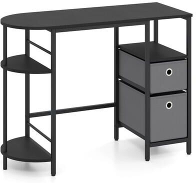 Costway Small Computer Desk with Half-moon Side Shelves and Folding Fabric Drawers-Black