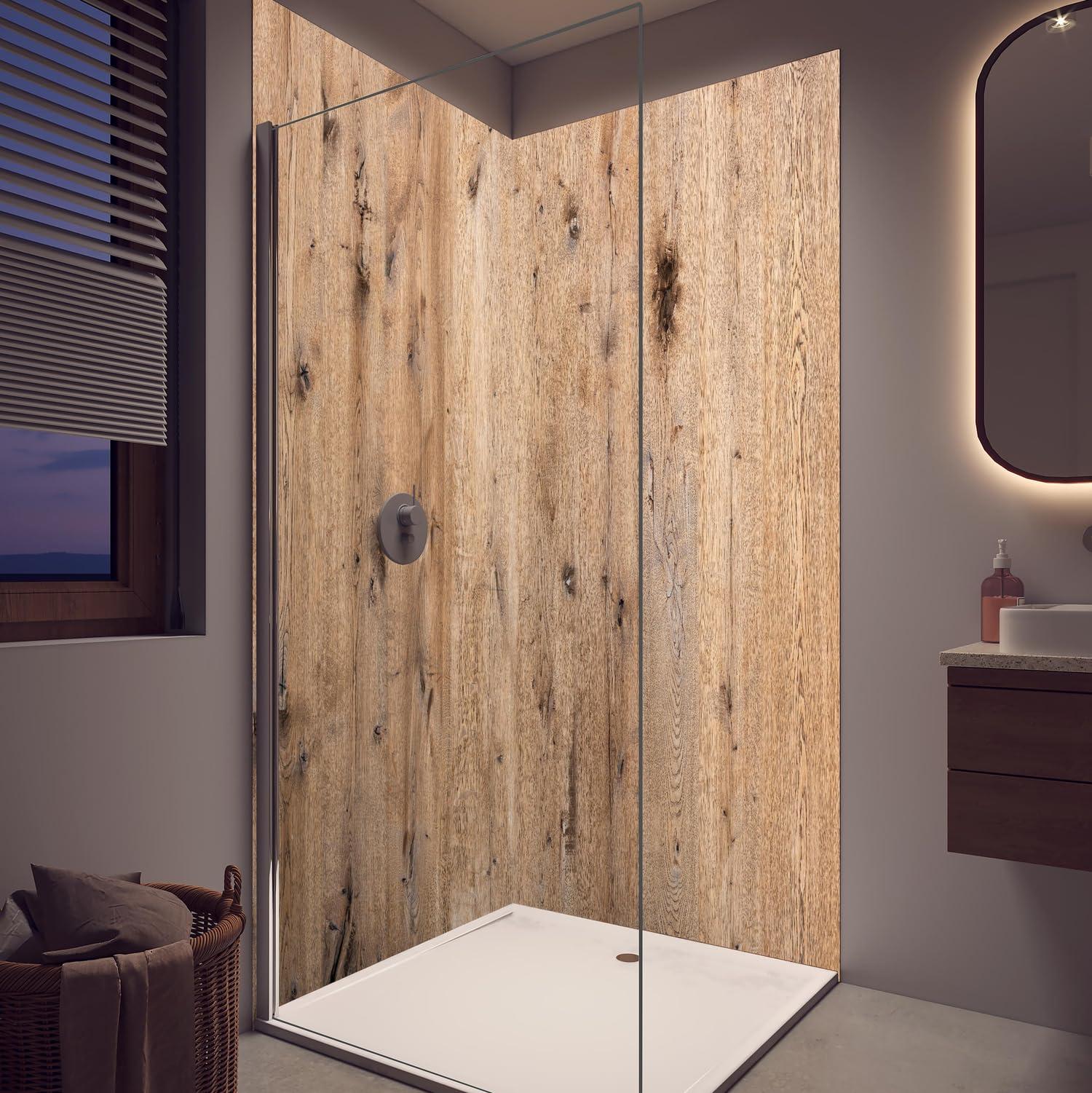 Duschrückwand - Wandverkleidung für Dusche aus Acryl 0,3 cm - 80 x 200 cm - Organische Eichenholz