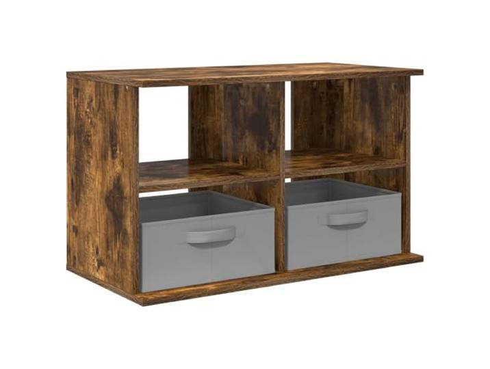 KUPTYERFG TV-Ständer Lowboard Geräucherte Eiche 79x40x48 cm mit Schubladen Kompakter TV-Schrank aus Holzwerkstoff für Wohnzimmer und Schlafzimmer mit 2 offenen Fächern und integrierten Griffen.