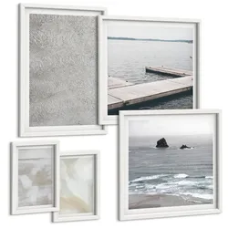 BILDER SET 5er Set - 50x50 cm & 20x30 cm & 40x60 cm Weißer Rahmen - Abstraktes Design, moderne Texturen