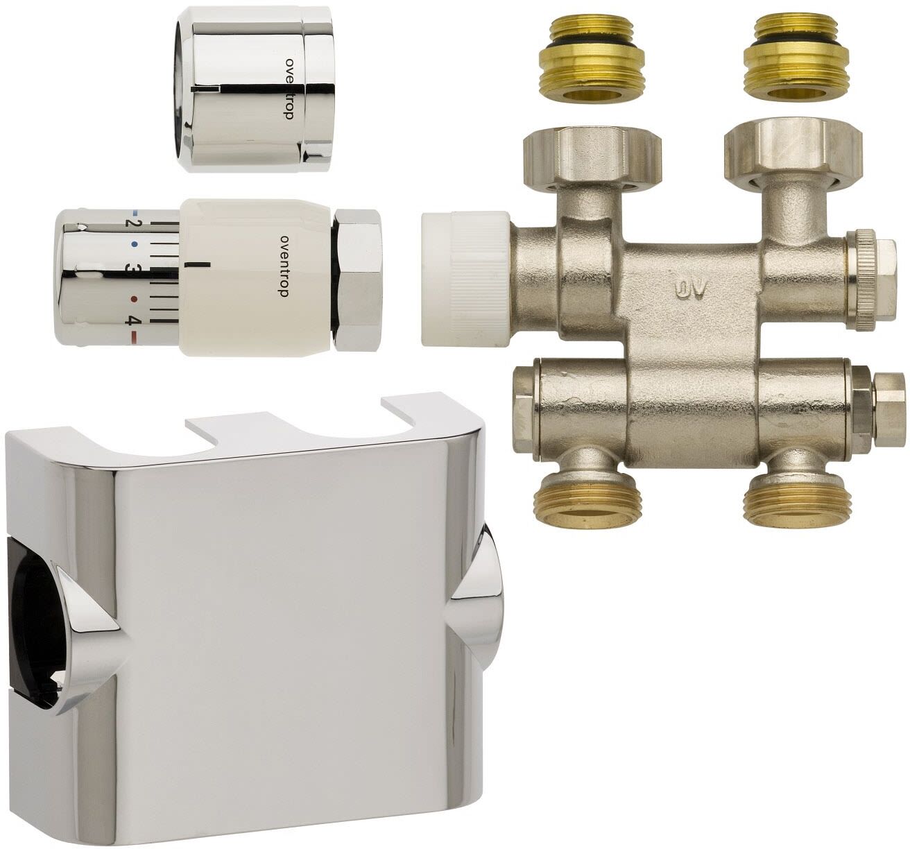 Megabad Profi Collection Oventrop Anschlussset Multiblock TF UNI SH chrom für Mittelanschluss
