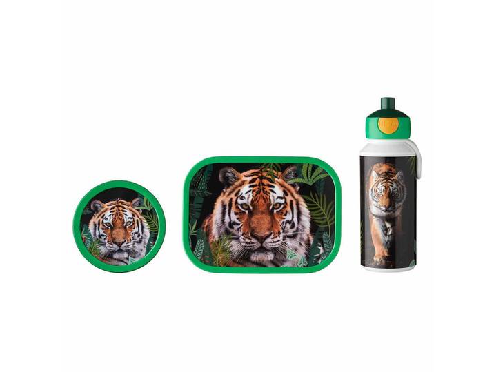 Mepal Lunchset Campus Wild Tiger 3-tlg., Mehrfarbig, Dunkelgrün, Kunststoff, 2x2x2 cm, Küchenzubehör, Vorratsbehälter, Brotkästen