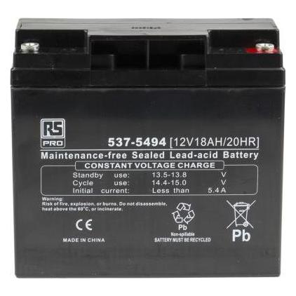 RS PRO RS Sealed lead-acid battery,12V 18Ah (18000 mAh, 12 V) (5375494)