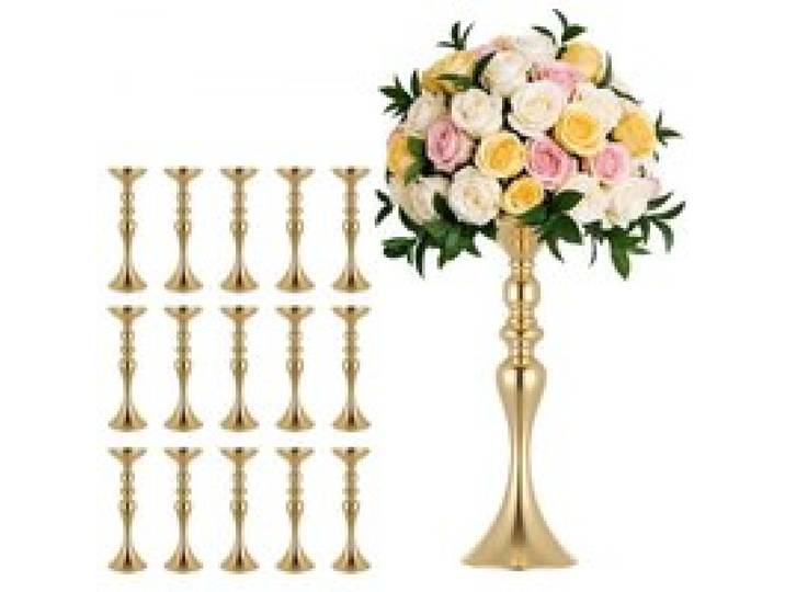 VEVOR 16 Stk. Hochzeitsvasen Tafelaufsatz Blumenvasen für Hochzeit 38 cm Hoch, Metall Tafelaufsatz Vasen mit Blumenständern, Mittelstück Tischvase für Hochzeiten Party Jubiläumsfeier Zeremonie, Gold