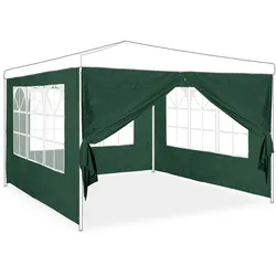 Relaxdays Seitenwand für Pavillon 4er Set, 3 Wände, Fenster, Seitenteil mit Reißverschluss, Kunststoff, HxB 2x3 m, grün