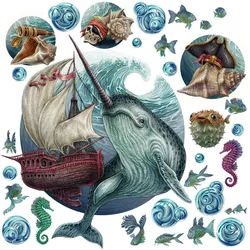 WANDAUFKLEBER 80x87cm - Meerestiere
