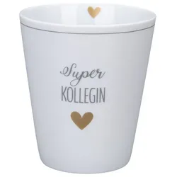 Krasilnikoff Happy Mug Becher Super, Ø8,7 x H10cm, Super Kollegin, weiss
