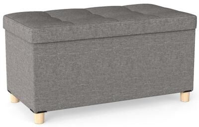 Costway 30 Inches Storage Ottoman Bench with Tray and Rubber Wood Legs-Gray