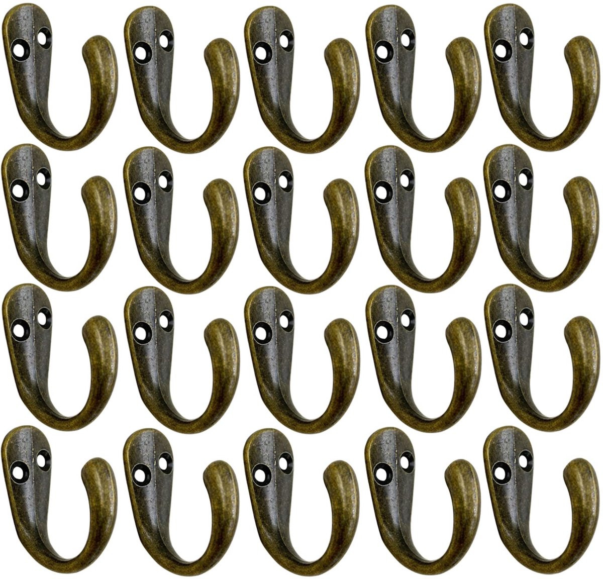 Set van 20 messing wandhaken voor kleding en accessoires, bruin