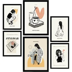 POSTER Set Mit 6 In Schwarzer Tinte Liebe Kunstdrucke Im Skizzenstil Für Innenarchitektur A3 & A4 Schwarzer Rahmen