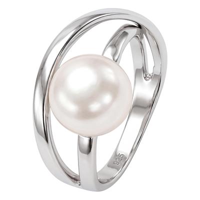 Perlenring JOBO "Ring mit großer Perle" Gr. 60, silber (silber 925), Fingerringe, Damen, 60, Perlen Silber 925 (Sterlingsilber), Perlen, Silber 925 (Sterlingsilber), Perlenring, 925 Silber