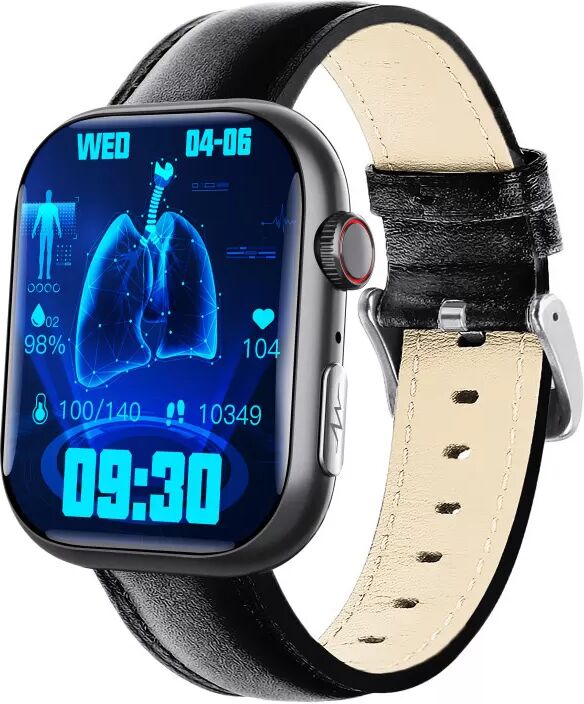 INF Intelligente EKG-Uhr, Herzfrequenzmesser, Fitness-Tracker, mit mehreren Sportmodi Schwarzes Lederarmband