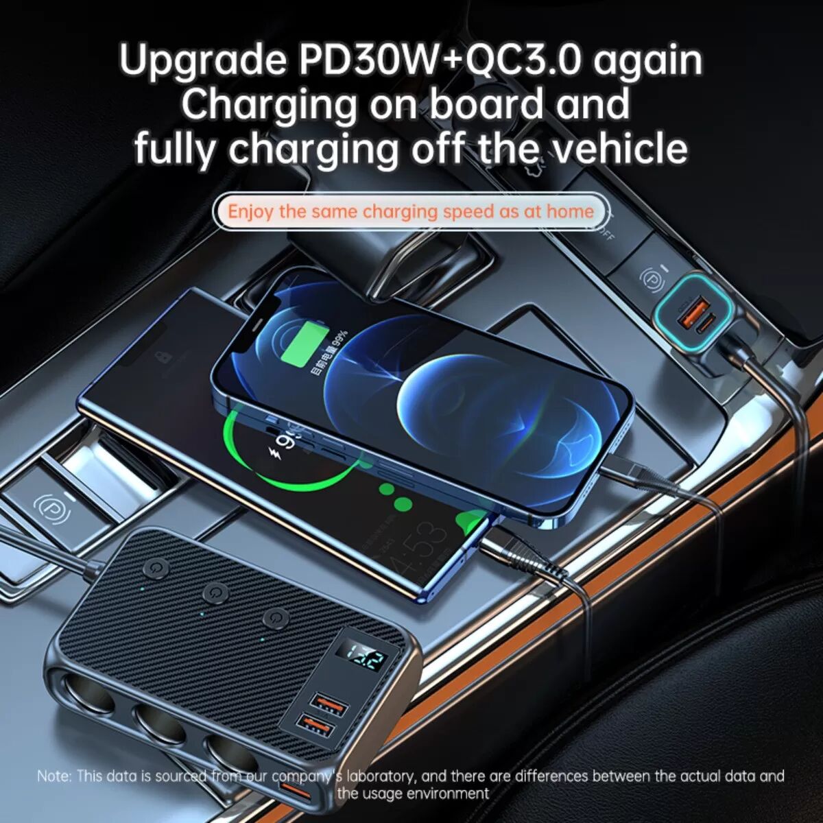 INF Duales USB-Auto-Ladegerät mit USB-C PD 30w & QC3.0, digitale Spannungsanzeige, 12-24v Schnellladung