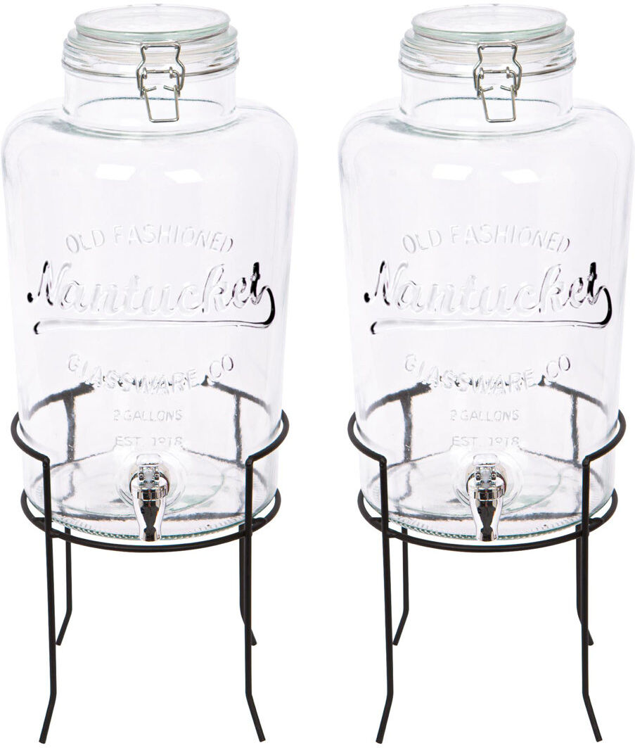 Rink Drink 2x Glass Drinks Dispensers with Tap & Stand Black 8.7L