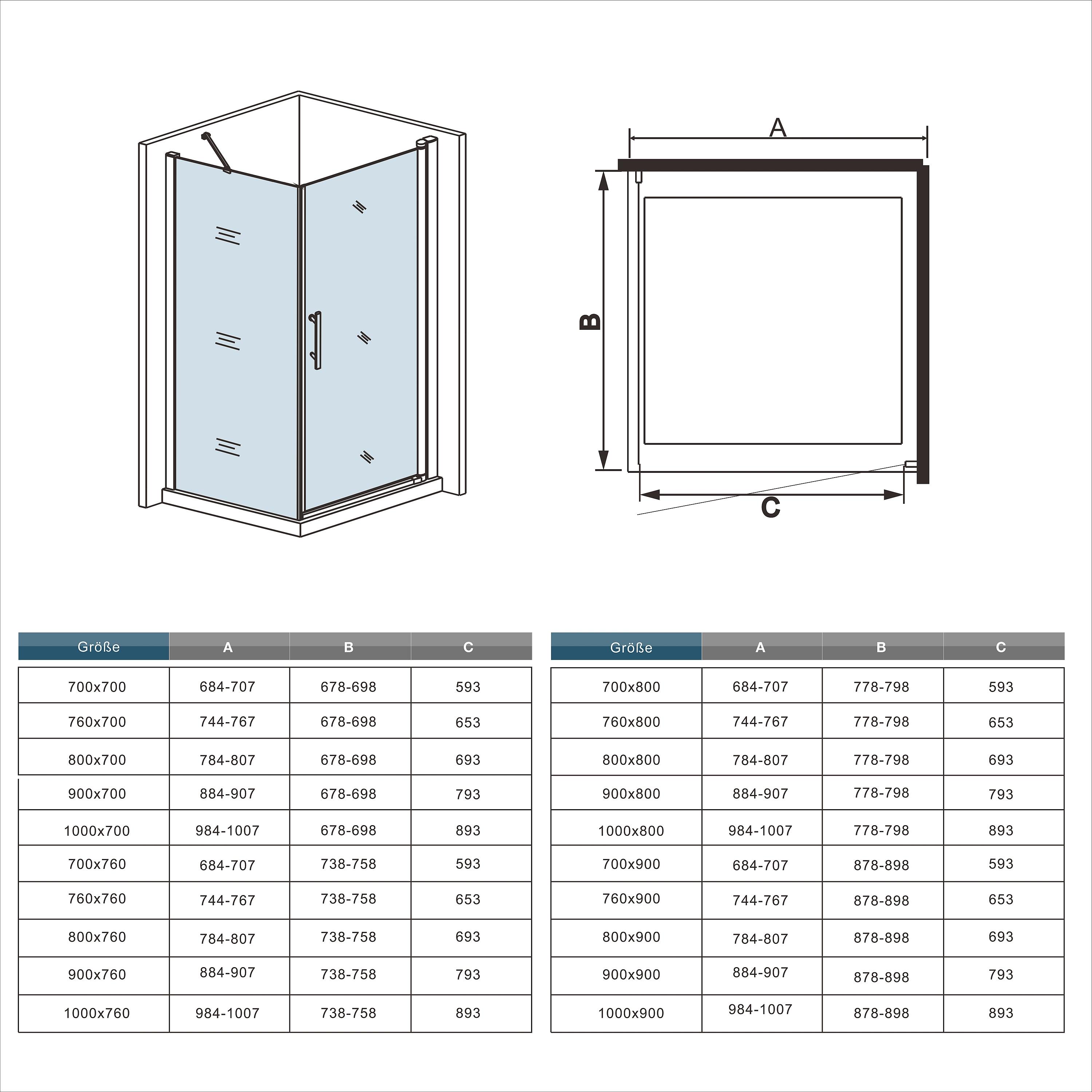 Duschspa 90x70cm Eckdusche Duschabtrennung Einzeltür H.195cm Duschkabine Schwingtür 6mm ESG Nanoglas