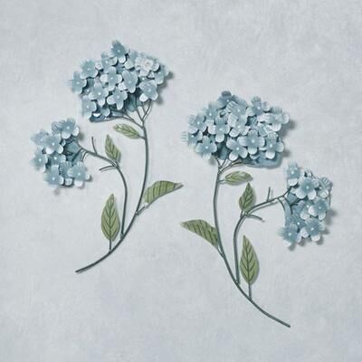 T.i./New Metal Design Blue Hydrangea Wall Sculptures Set of Two, Set of Two, Blue